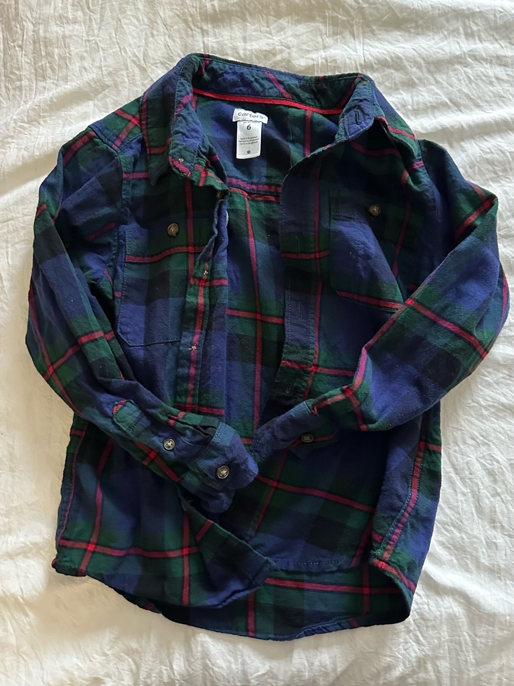 Carter's Green, Navy & Red Plaid Button-Down Shirt